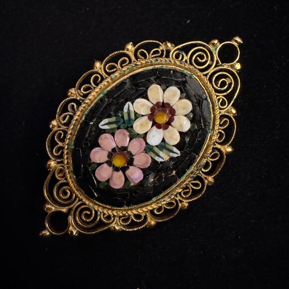 Vintage Micro Mosaic Brooch Stamped Italy - Picture 1 of 7